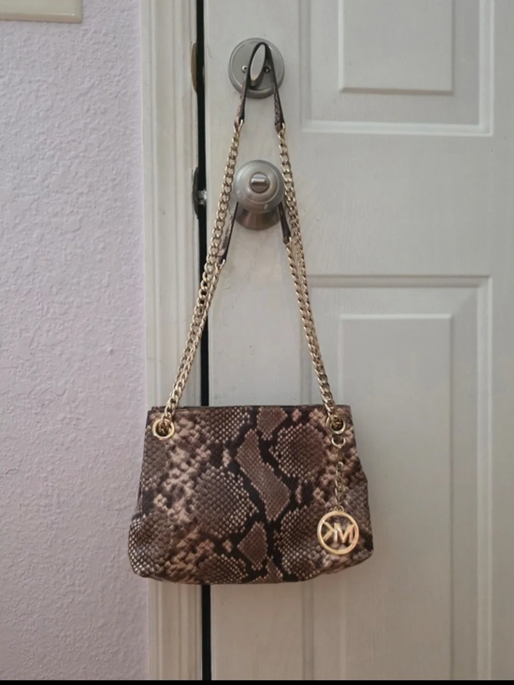 NWOT- Michael Kors Brown Snakeskin-Print Adjustable Chain Shoulder Strap